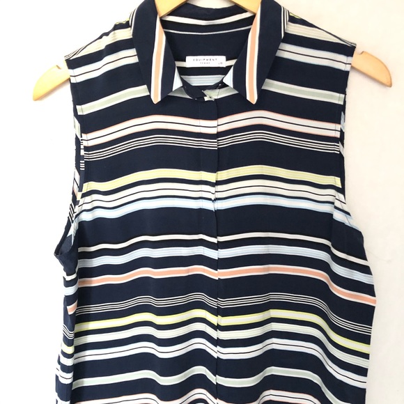 Equipment Blue Striped Silk Shirt Dress Women’s L - Picture 4 of 7